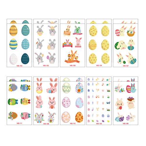 Lurrose Pascua Tatuaje Temporal Tatuaje de Dibujos Animados Pegatinas Conejo Huevo Calcomanías para Niños Niños Mujeres Niñas 20 Hojas