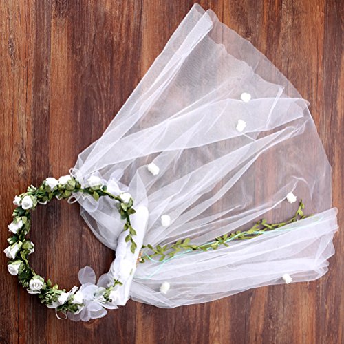 Lurrose Un velo,un velo,una corona,un velo de novia,anillos de flores.