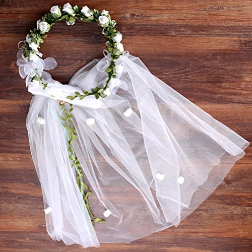 Lurrose Un velo,un velo,una corona,un velo de novia,anillos de flores.