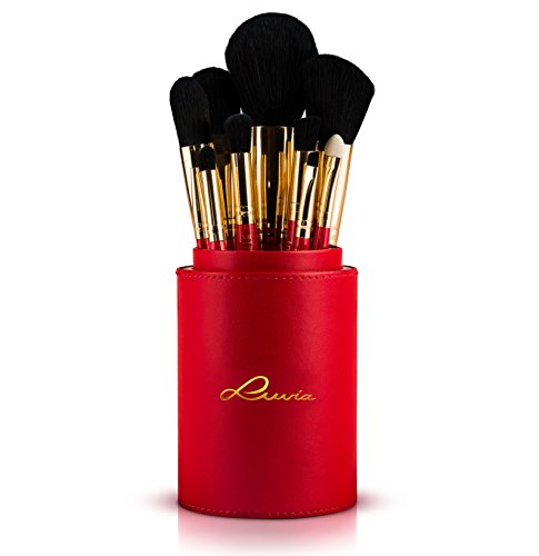 Luvia Cosmetics - Juego de pinceles Divine Red - 16 piezas Juego de pinceles cosméticos - Soporte de pinceles de maquillaje incluido para la conservación de pinceles de maquillaje veganos