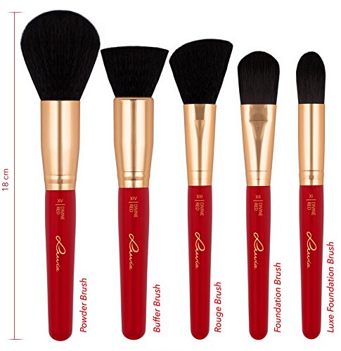 Luvia Cosmetics - Juego de pinceles Divine Red - 16 piezas Juego de pinceles cosméticos - Soporte de pinceles de maquillaje incluido para la conservación de pinceles de maquillaje veganos