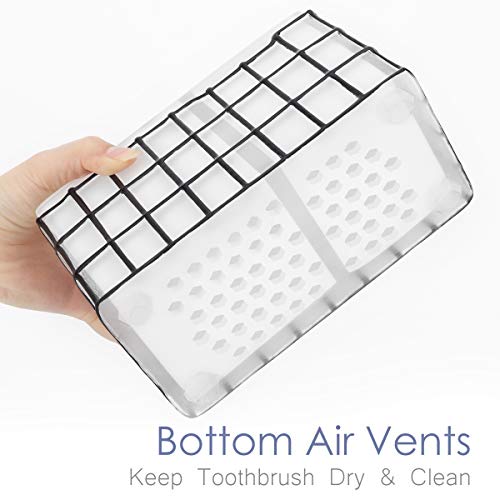 Luxspire Portacepillos de Dientes de Resina de Rejilla de Hierro de Imitación con Orificios de Drenajes Inferior, Soporte de Cepillo de Dientes Eléctrico, Pasta de Dientes, Brochas de Maquillajes