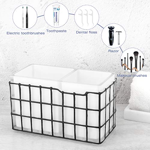 Luxspire Portacepillos de Dientes de Resina de Rejilla de Hierro de Imitación con Orificios de Drenajes Inferior, Soporte de Cepillo de Dientes Eléctrico, Pasta de Dientes, Brochas de Maquillajes