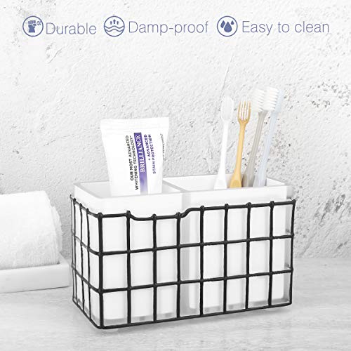 Luxspire Portacepillos de Dientes de Resina de Rejilla de Hierro de Imitación con Orificios de Drenajes Inferior, Soporte de Cepillo de Dientes Eléctrico, Pasta de Dientes, Brochas de Maquillajes