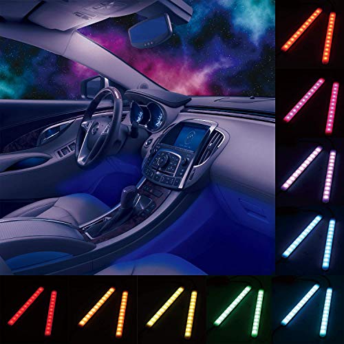 Luz LED de ambiente de coche Luz Interior Coche con APP, Zorara 4pcs 48LED Luces led decoracion Modo de parpadeo Ajustar brillo de la luz controlar el sonido cambiar colores libremente Control de la