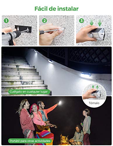 Luz Solar Exterior【Súper Brillante 4 Modos】con Sensor de Movimiento, LITOM Focos LED Exterior, IP67 Impermeable 100LEDs Luces Solares Luz Solar Jardín