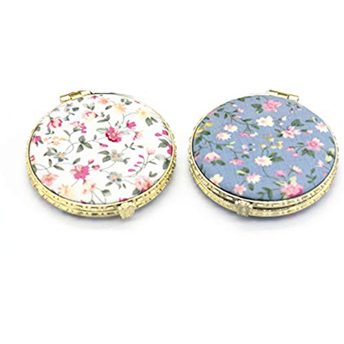 LXCDCH Espejo de Viaje Plegable con Base,Espejo de Bolsillo Redondo Espejo de Doble Cara impresión Retro Espejo de Maquillaje Plegable Espejo de Belleza Espejo Hecho a Mano diseño de patrón 2 Piezas