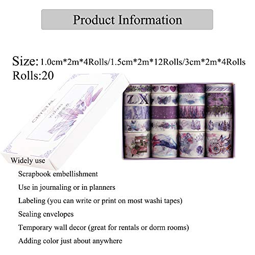 Lychii cinta adhesiva decorativa colección Maletín de maquillaje Bullet para DIY manualidades, Revistas, planificadores, tarjetas, scrapbook 20 Rolls(Set 2)