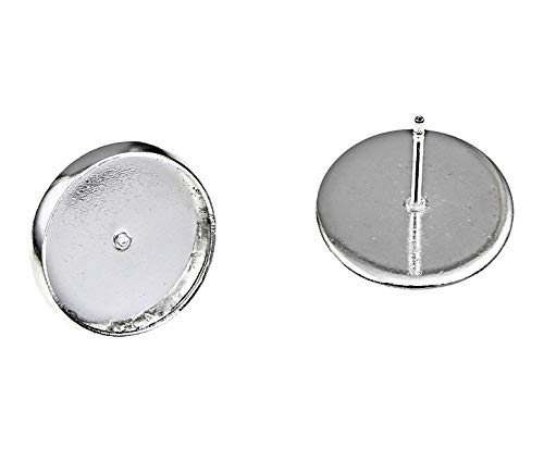 M523 – 20 Pendientes con portalámparas para cabujones de 10 mm, de Plata Envejecida, Redondos, de latón, de Metal para Joyas