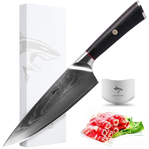 MAD SHARK Cuchillo de Chef Damasco- Cuchillos de Cocina Pro Cuchillo de Chef de 8 Pulgadas, Mango Ergonómico de la Mejor Calidad, Navaja Afilada, la Mejor Opción para Cocina Casera y Restaurante