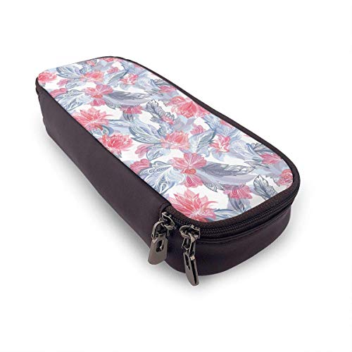 Magic Light Feather Pattern Funda de lápiz de cuero PU con doble cremallera, Oficina escolar de gran capacidad Papelería Caja Bolígrafo