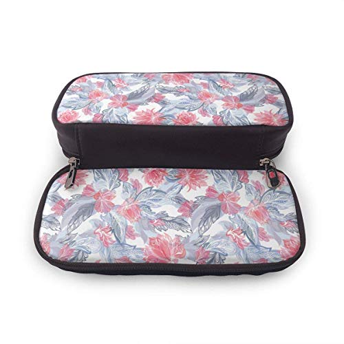 Magic Light Feather Pattern Funda de lápiz de cuero PU con doble cremallera, Oficina escolar de gran capacidad Papelería Caja Bolígrafo