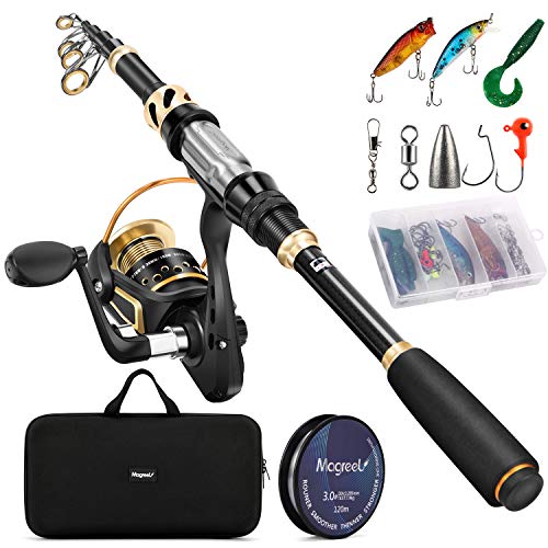 Magreel Caña y Carrete Combos de Pesca, Vara de Pescar Telescópica Sedales Anzuelos Cebos Señuelos Bolsa para Spinning Spincast Baitcasting Lanzado Surf Fishing Aparejos Accesorios de Pesca (2,7 M)