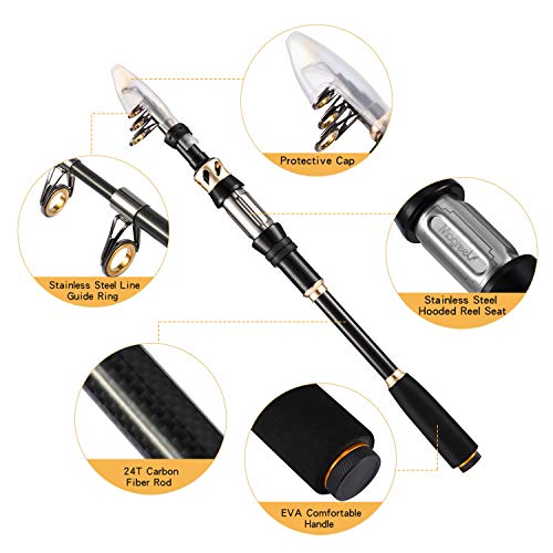Magreel Caña y Carrete Combos de Pesca, Vara de Pescar Telescópica Sedales Anzuelos Cebos Señuelos Bolsa para Spinning Spincast Baitcasting Lanzado Surf Fishing Aparejos Accesorios de Pesca (2,7 M)