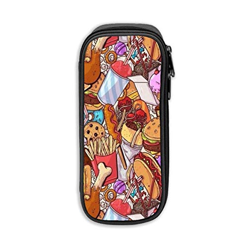 maichengxuan Delicious Food Simple Convenient High-Capacity 3D Printing Original Pen Cases Pencil Holder with Smooth Zipper for Kids Adults Black