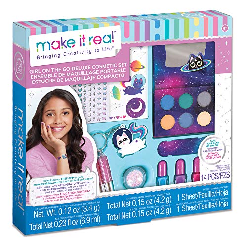 Make It Real – Girl-on-The-Go Cosmetic Set - All in One Starter Makeup Kit for Girls and Tweens - Includes Lip Gloss Tubes, Eyeshadow Palette, Makeup Brushes, Nail Polish, and More!