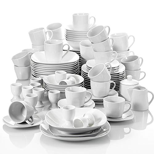 MALACASA, serie ELISA, Vajillas de Porcelana servicio de Cena Servicio de combinación de 100 piezas