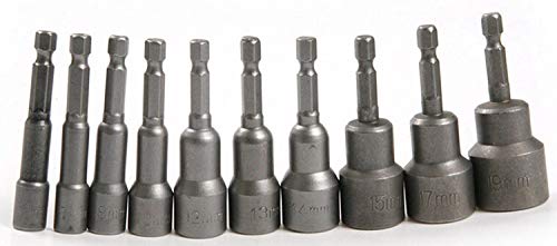 Malayas Juego de 10 piezas de Tuercas Magnéticas, Llaves de Vaso Hexagonales, Adaptador Magnético de Brocas de 6-19mm, de 1/4 Pulgada para Hexágono/ Atornillador/ Taladro