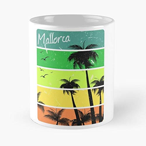 Mallorca Sun Palm Bikini Summer Travel Vacation Bathe Tree To La Mejor Taza de café de cerámica Blanca de 11 oz