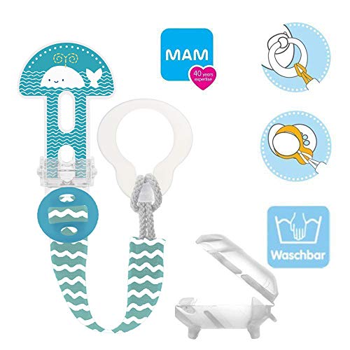 MAM Clip it ! Fashion & Cover - Juego de 2 cintas para chupete con protección contra ventosas, longitud ajustable, lavable
