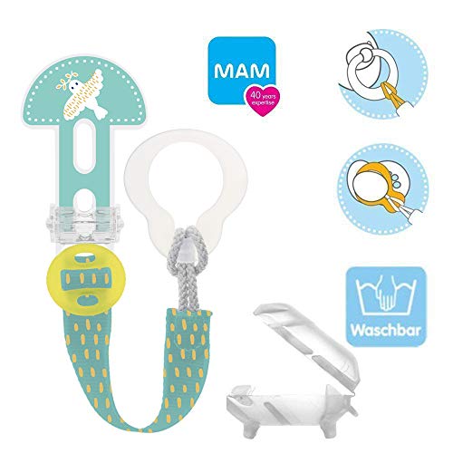 MAM Clip it ! Fashion & Cover - Juego de 2 cintas para chupete con protección contra ventosas, longitud ajustable, lavable