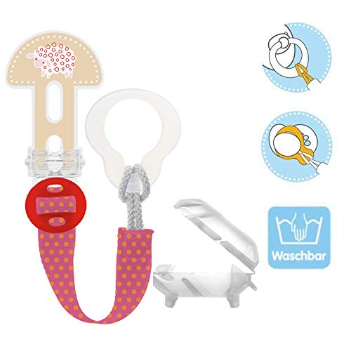 MAM Clip it ! Girl Fashion & Cover - Juego de 2 cintas para chupete (longitud ajustable, lavables)
