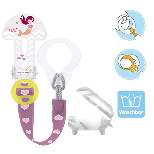 MAM Clip it ! Girl Fashion & Cover - Juego de 2 cintas para chupete (longitud ajustable, lavables)