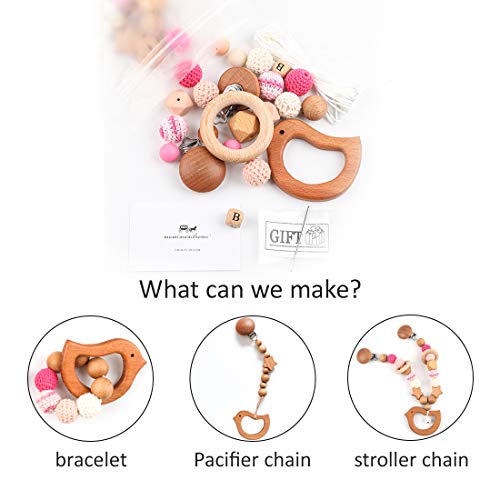 Mamimami Home DIY Juego De Dentición Para Bebés Collar De Silicona Para Lactancia Pulsera De Cuentas De Ganchillo Aceite De Oliva De Madera Pájaro Campana Chupete Clips Juguetes Montessori
