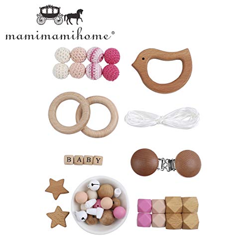 Mamimami Home DIY Juego De Dentición Para Bebés Collar De Silicona Para Lactancia Pulsera De Cuentas De Ganchillo Aceite De Oliva De Madera Pájaro Campana Chupete Clips Juguetes Montessori