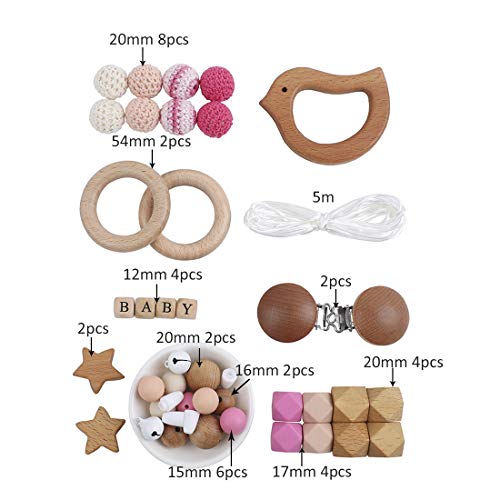 Mamimami Home DIY Juego De Dentición Para Bebés Collar De Silicona Para Lactancia Pulsera De Cuentas De Ganchillo Aceite De Oliva De Madera Pájaro Campana Chupete Clips Juguetes Montessori