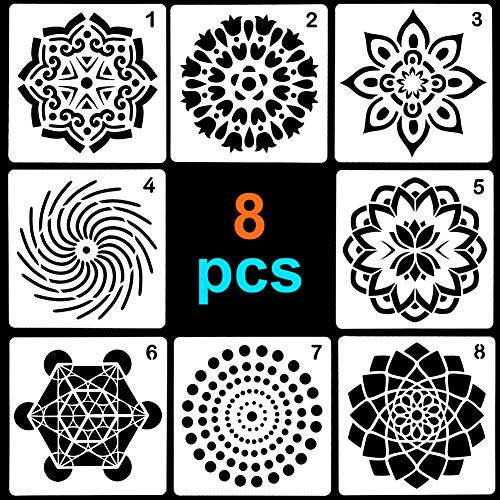 Mandala Rock Dotting Tools Juego de herramientas de pintura artística, plantillas de mandala, bandeja de pintura, 8 varillas de acrílico, 5 lápices de doble cara para pintar uñas, dibujar, B