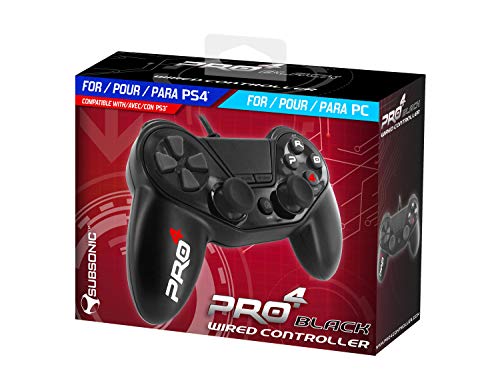 Mando con cable Pro4 black wireds controller - Accessorio para consola PS4 / Slim / Pro / PC / PS3 - Negro