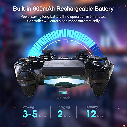 Mandos PS4 Inalambricos, Controlador PS4 Inalámbrico Dual Shock Gamepad de Doble Vibración SIX-AXIS con Touch Pad y Conector de Audio para PlayStation 4 / PS3 / PC (Cráneo Negro)