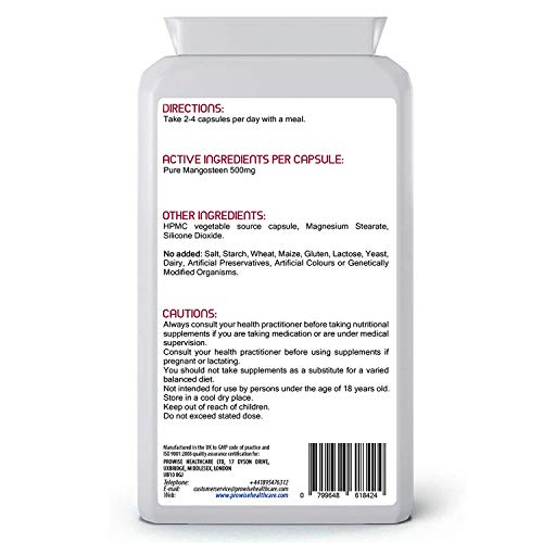 Mangostán 500 mg 120 cápsulas-Suplemento de salud antioxidante superalimento para apoyar el sistema inmunológico - Fabricado en el Reino Unido | Estándares GMP de Prowise Healthcare