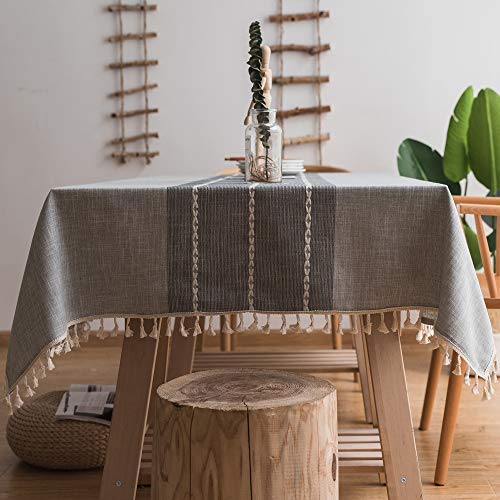 Mantel de Flecos de algodón y Lino Mantel a Prueba de Polvo decoración de Mesa de Cocina Mantel de Comedor ya Mantel Gris Claro 110 * 170 cm