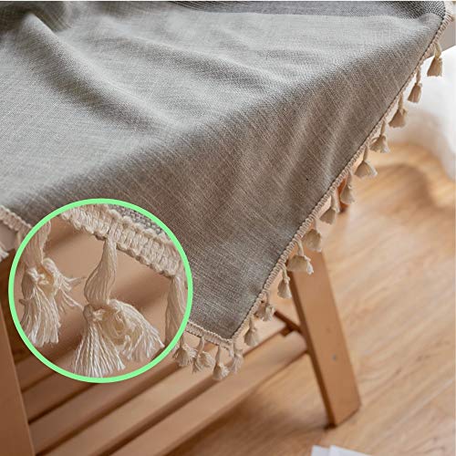 Mantel de Tela de algodón y Lino, Borla, Tela de Rayas, Mantel, Borla de Doble Raya - Gris 140 * 220 cm