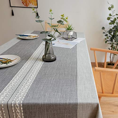 Mantel de Tela de algodón y Lino, Borla, Tela de Rayas, Mantel, Borla de Doble Raya - Gris 140 * 220 cm