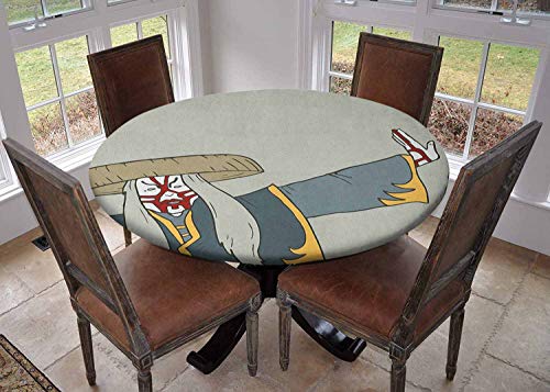 Mantel redondo de cocina, mantel con bordes elásticos, máscaras teatrales japonesas Nogaku que muestran emociones expresiones cultura en blanco y negro, poliéster, Multi-3, 70 inches