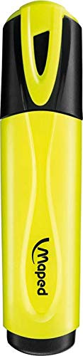 Maped – Caja de 12 rotuladores fluorescentes fluorescentes clásicos, color amarillo – colores brillantes para resaltar tus escritos – Punta biselada para hacer trazos de 1 a 5 mm