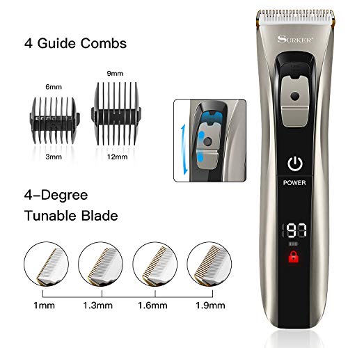 Máquina de Cortar Pelo profesional, Baozun Cortapelos Hombre Motor Silencioso Cuchilla Cerámica, Recargable Máquina Cortar Pelo Inalámbrico Batería 2000mAh 4 Peines Guía Pelo Recortador Kit Familia