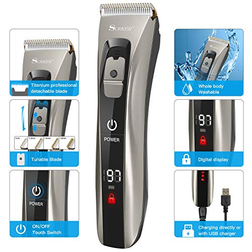 Máquina de Cortar Pelo profesional, Baozun Cortapelos Hombre Motor Silencioso Cuchilla Cerámica, Recargable Máquina Cortar Pelo Inalámbrico Batería 2000mAh 4 Peines Guía Pelo Recortador Kit Familia