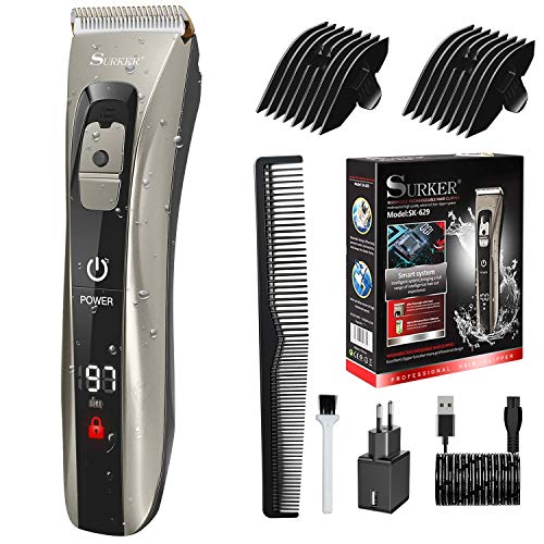 Máquina de Cortar Pelo profesional, Baozun Cortapelos Hombre Motor Silencioso Cuchilla Cerámica, Recargable Máquina Cortar Pelo Inalámbrico Batería 2000mAh 4 Peines Guía Pelo Recortador Kit Familia