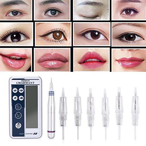 Máquina de Tatuaje de Permanente De Maquillaje De Digitaces Eléctrica con Pluma Del Tatuaje Con Agujas (Máquina con 6 Pcs Agujas)