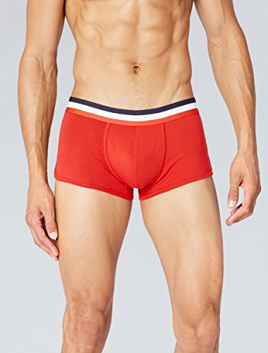 Marca Amazon - find. Calzoncillo Corto Bajo de Algodón Hombre, Pack de 3, Mehrfarbig (Navy Sky/Sport Red/White), M, Label: M