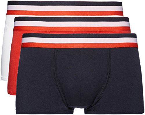 Marca Amazon - find. Calzoncillo Corto Bajo de Algodón Hombre, Pack de 3, Mehrfarbig (Navy Sky/Sport Red/White), M, Label: M