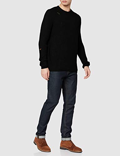 Marca Amazon - find. Jersey de Punto con Detalles Desgastados para Hombre, Negro (Schwarz), S, Label: S