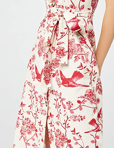 Marca Amazon - find. Vestido Midi Evasé de Lino Mujer, Rojo (Red), 44, Label: XL