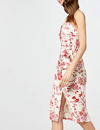 Marca Amazon - find. Vestido Midi Evasé de Lino Mujer, Rojo (Red), 44, Label: XL