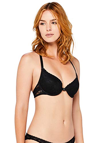 Marca Amazon - IRIS & LILLY Sujetador Cierre Frontal de Encaje Mujer, Negro (Black), 100E, Label: 38DD