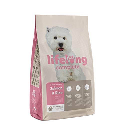 Marca Amazon - Lifelong Complete- Alimento seco completo para perros (razas pequeñas) con salmón y arroz, 1 x 10 kg